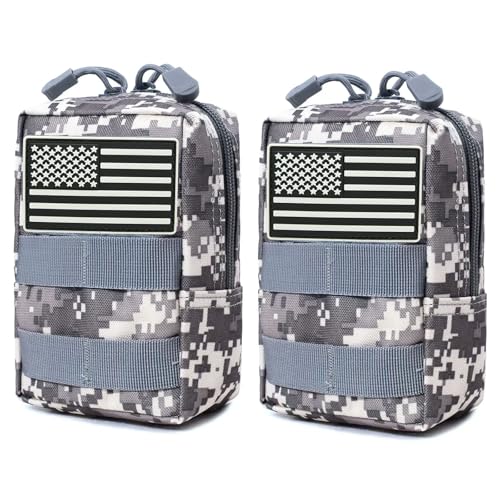 2 Pack Small Molle Pouches - Tactical Compact Water-Resistant EDC Pouch Bag Utility Belt Pouch Waist Pack Bag - color: ACU