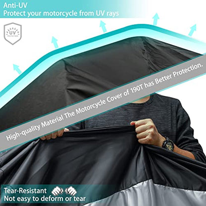 Motorcycle Cover,Motorbike Cover All Season Universal Weather Waterproof Sun Outdoor Protection with Lock-Holes & Storage Bag,XXL Motorcycles Vehicle Cover - size: us-2xl
