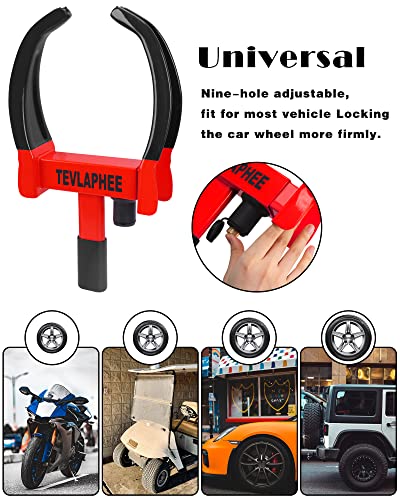 Tevlaphee Universal Wheel Lock Heavy Duty Security Trailer Wheel Lock Anti Theft Wheel Locks for Cars SUV Camper Motorcycle Trailer Great Deterrent Bright Color with 3 Keys (Black-red) - color: Black-red