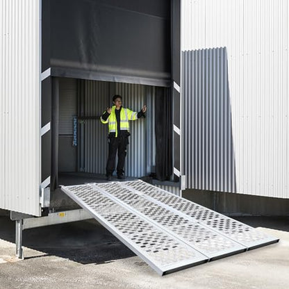 Aluminum Trailer Ramps, 1500lbs 77" x 54" Foldable Tri-Fold Ramp Heavy-Duty Anti-Slip Universal Loading Ramp w/Top Hook & 4 Safety Straps for Snowmobile Trucks Tractors UTVs ATVs, Lawnmowers - size: 77 x 54 Inch 1500LBS