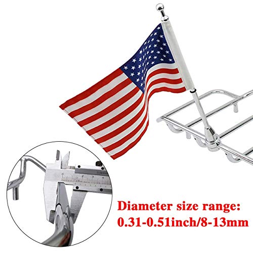 Motorcycle Flagpole Mount and American Flag - 6" x 9" Premium Double-Sided USA Flag - Stainless 14" Flag Pole Fixed Mount for 1/2" Tubular Luggage Racks for Harley Honda Goldwing Yamaha Etc - color: 2x us Flag chrome flagpole