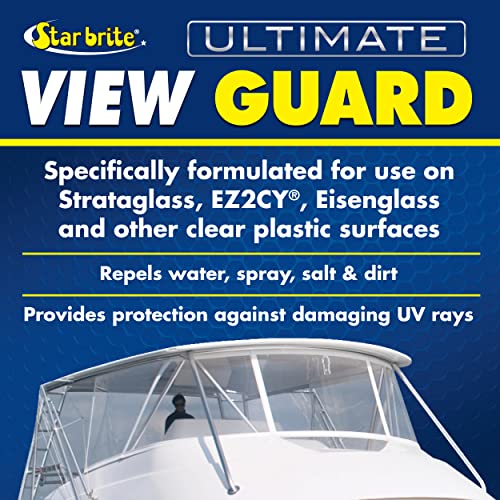 STAR BRITE View Guard Clear Plastic Treatment - Ideal for Strataglass, EZ2CY, Eisenglass - Enhances Wet Weather Visibility, Repels Water, Spray, Salt & Dirt - 22 OZ Spray (095222)