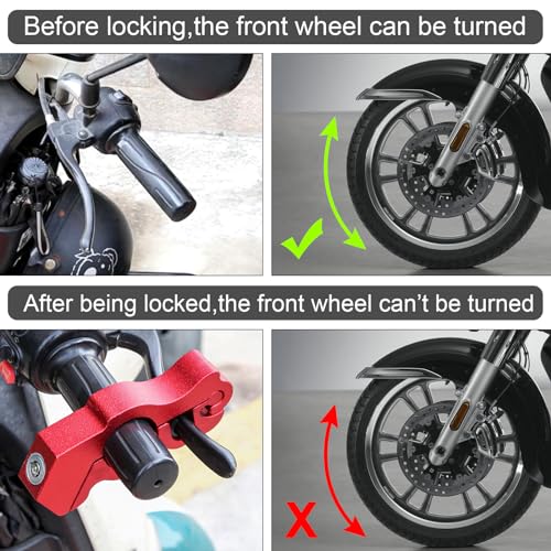 Windance Motorcycle Anti Theft Lock,Heavy Duty Front Brake Lock,Throttle Grip Clutch Brake Lever Handlebar Protection (Red, L) - color: Red