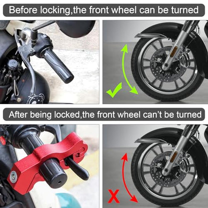 Windance Motorcycle Anti Theft Lock,Heavy Duty Front Brake Lock,Throttle Grip Clutch Brake Lever Handlebar Protection (Red, L) - color: Red