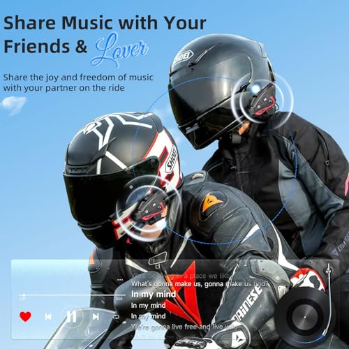Moman Motorcycle Intercom, 2-Way Intercom Communication Systems, FM Music Sharing, Hi-Fi Stereo, CVC Noise Cancellation, Waterproof BT5.1 Group Helmet Speaker Headset（CPS 1Pack）