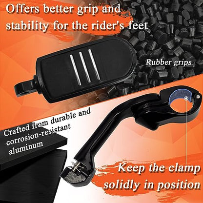 FOVPLUE 1.25" Highway Footpegs,Long Angled Adjustable Highway Pegs w/Mounts for Harley Touring Street Glide Electra Glide Road King Softail CVO Dyna Trike VRSC Sportster w/1-1/4" Engine Guard,Black#3 - color: GLOSS BLACK
