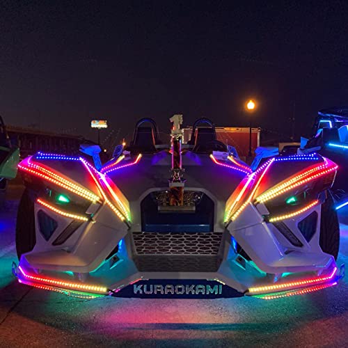 8PCS 4FT Chasing RGB LED Strip Lights Fit for Polaris Slingshot, Single Row Dream Color Flowing Eyebrow Hood Underglow Light Kit with Bluetooth App Remote Control
