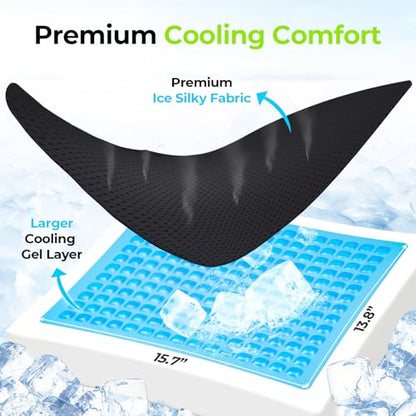 AUVON Cooling Gel Wheelchair Seat Cushion for Long Sitting, Memory Foam Seat Cushion for Tailbone & Back & Sciatica Relief, Breathable Chair Cushion with Strap for Car, Office, Home, Anti-Slip