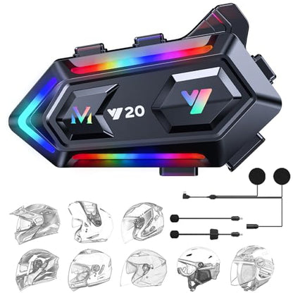 FEYA Motorcycle Helmet Speakers High Battery Life Helmet Headphone IPX6 Automatic Answer/Call Music Control/Intelligent Noise/Wake up Siri, 2 Different Types of Mic - Compatible with All Helmets - Y20 - style: Y20
