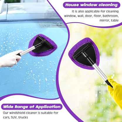 Potchen 8 Pcs Car Windshield Cleaner Tool Kit with Extendable Handle, Microfiber Towel Pads, Brush, Empty Spray Bottle for Auto Glass Wiper Suvs Rvs & Home Windows(Purple) - color: Purple