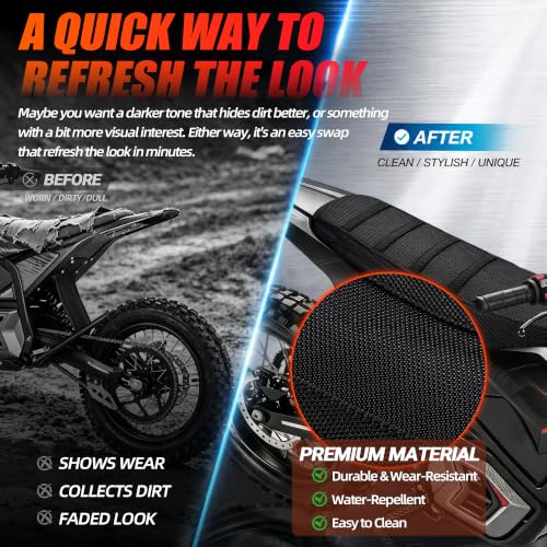 JFG RACING Seat Cover for VALTINSU Electric Dirt Bike,PVC Non-Slip Cushion Guard for VALTINSU EM5 Motorcycle Off-Road Ebike-Black - color: Black