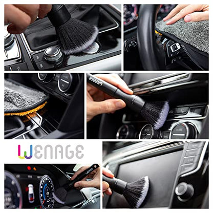 Ultra-Soft Detailing Brush Set with Microfiber Cloth for Scratch-Free Cleaning and Detailing of Delicate Surfaces Interior Exterior Automotive, Leather, Infotainment Screens, Electronics, Black