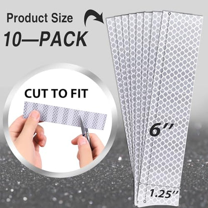 10PCS Reflective Stickers,1.25 x 6 inch Safety Reflective Tape for Car Helmets Mailboxes Bike,High Visibility Outdoor Waterproof Reflective Patch - color: White