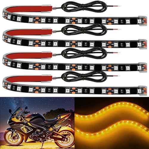 YM E-Bright 4Pcs Led Strip Lights for Car, 12inch Waterproof IP68 Car Underglow Strip Lights Decoration 18SMD 12V Led Interior Exterior Lights Strip for Cars Motorcycles Truck Golf Cart Boat - Yellow - color: Yellow, size: 12inch/30cm