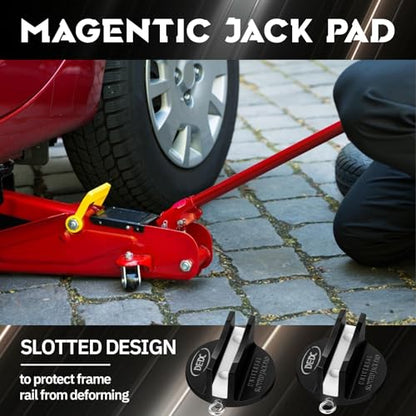 DEDC Universal Pinch Weld Jack Pad 2 Pcs Black, Magnetic Aluminum Jacking Puck Frame Rail Protecotr with 2 Reminder Streamers, Garage Accessories for Mechanics - size: Black 2 Pcs with 2 Reminder Streamers