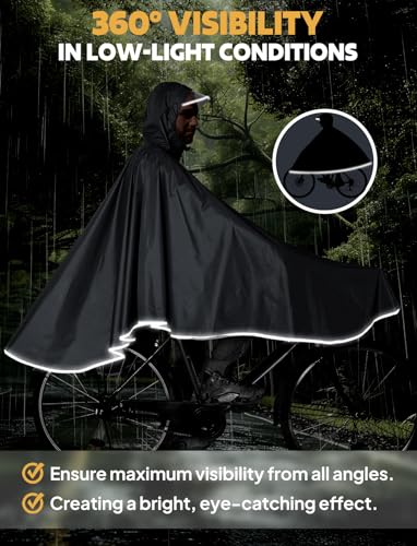 ANYOO Waterproof Rain Poncho Bike Bicycle Rain Capes Lightweight Compact Reusable for Adults - color: Black