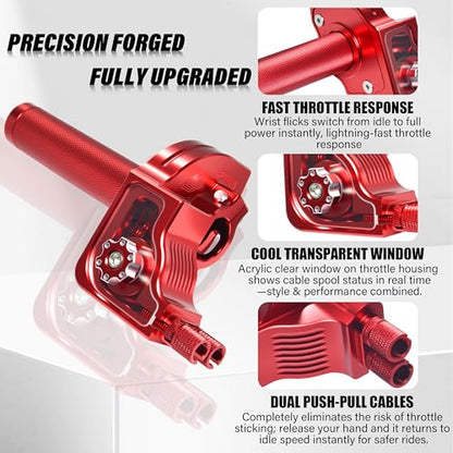 Universal 7/8" Big Twist Throttle Assembly, Dual Push-Pull Cable with Transparent Window for 110-650cc Dirt Pit Bike, Motocross, ATV & Quad, CNC Aluminum Quick Twister Throttle Grip (Red) - color: Red