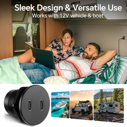 50W 12V USB Outlet Dual 25W USB-C Charger PD 3.0 Aluminum Fast Charging Socket, Replacement Car Charger Accessories for RV Camper Trailer Truck Boat Golf - color: 1Pcs