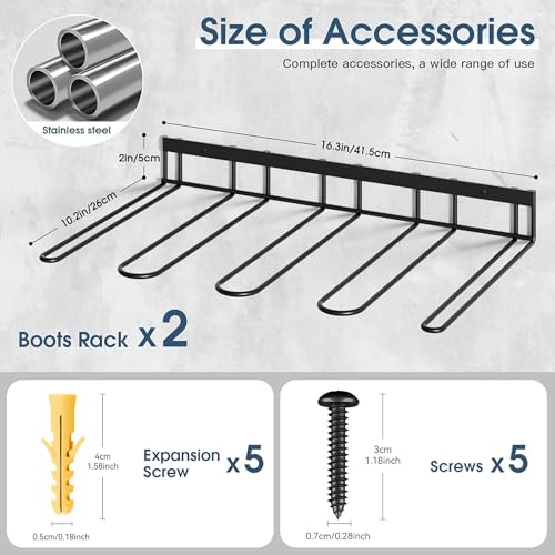 2026 New 2 Pack Metal Boot Rack for Closet, Wall Mounted Wader Hangers and Shoe Organizer, Heavy Duty Garage Storage Hooks for Tall Cowboy Boots, Black