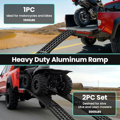 7.5 FT Heavy Duty Aluminum Folding Loading Ramp for Pickup Trucks, 3000 lbs Capacity Truck Loading Ramps for Motorcycles, ATV, UTV Lawn Mowers,Tractors & Golf Carts, 90" Lx12 W (2 Pack)