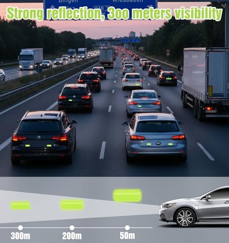 100 Pcs Reflective Stickers, Reflective Stickers Outdoor Waterproof Self-Adhesive Stick on Green Reflectors Sticker for Bike Helmet Car Motorcycle Night Riding, Fluorescent Green 1.18" X 3.15"