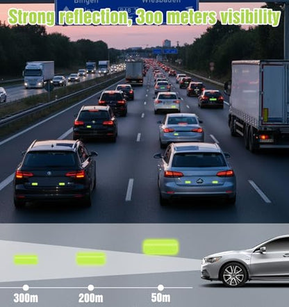 100 Pcs Reflective Stickers, Reflective Stickers Outdoor Waterproof Self-Adhesive Stick on Green Reflectors Sticker for Bike Helmet Car Motorcycle Night Riding, Fluorescent Green 1.18" X 3.15"