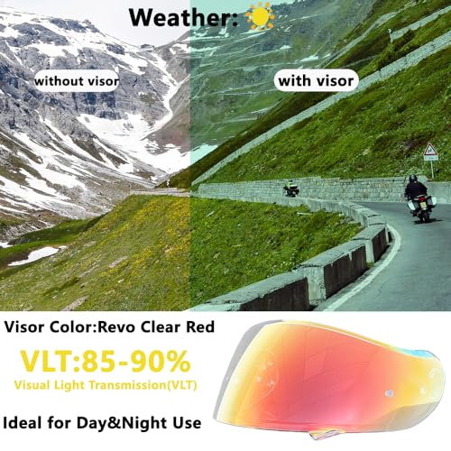 Neotec 2 Helmet Visor Replacement for,CNS-3 UV Protection Helmet Face Shield Compatible with SHOEI Neotec 2(Revo Clear Red) - color: Revo Clear Red- Day and Night Use