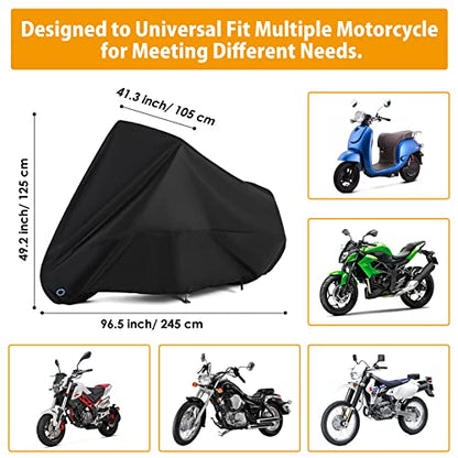 Motorcycle Cover All Season Universal Weather Waterproof Motorbike Cover with Lock-Holes & Storage Bag XXL Motorcycles Vehicle Cover for Harley Davidson, Honda, Suzuki, Kawasaki, Yamaha - size: XXL