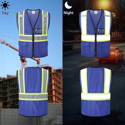 Reflective Safety Vest for Men Women Hi Vis Vest with Pockets High Visibility Vest Mesh Construction Vests Meets ANSI/ISEA Standards (Blue-33, Small) - color: Blue-33, size: Small