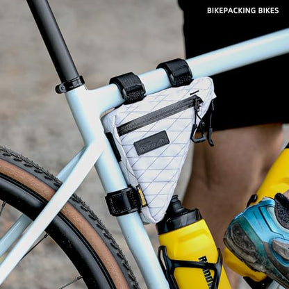 Rhinowalk Bike Frame Triangle Bag, Waterproof Compact Storage Bag with YKK Zippers, Multi-Pocket Design, Doesn’t Rub Legs – 0.9L, White - color: White, 0.9L