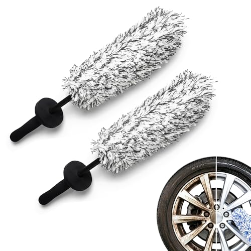 Wheel Barrel Brush, 2026 New Long Handle Microfiber Wheel Brush Car Duster Exterior,Car Duster Interior Multipurpose Cleaning Tool (Black/2pcs) - color: Black/2pcs