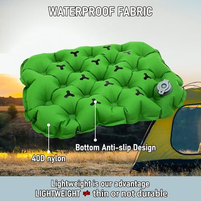 Inflatable Seat Cushion, Lightweight Stadium Seat Pad, Travel Air seat Cushion Anti-Slip for Airplane, Long Flights, Hiking, Climbing, Home and Camping, Compact Air Cushion - color: Green