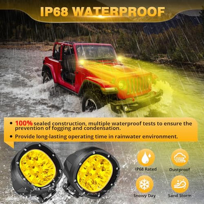 Auxbeam P4 Series LED Amber Fog Lights, 4 Inch 90W Yellow Round Offroad Light Bar, Spot Beam Off Road LED Pods Bumper Ditch Lights, for Trucks Car Motorcycle UTV, Pair - color: P4 Series Amber Offroad Lights