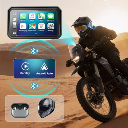 YZW 6" Wireless Motorcycle Carplay with Android Auto, Waterproof GPS Nevigation System Screen for Motorbike, Music Sharing,Vioce Control,Light Sensor, BT,Anti-Theft Design Quick-Release Magnetic Mount - size: 6Inch Screen+Mounting Bracket