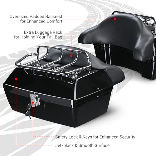 Yescom 48L Universal Motorcycle Tail Box Top Case Luggage with Top Rack & Backrest for Harley Road King - size: 48L for Harley