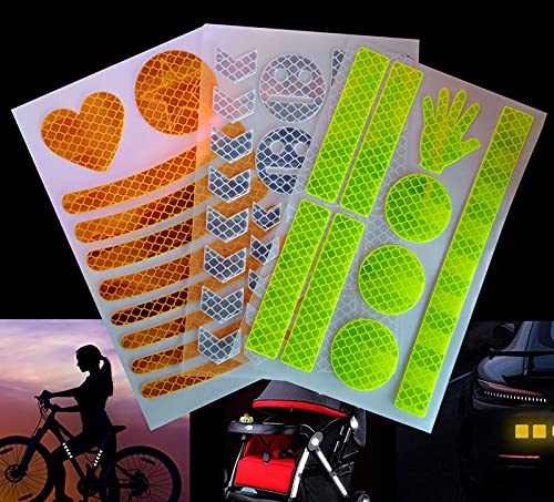 HUAXI 47 pcs Reflective Stickers for Helmet Bicycle, Bike reflectors, Reflective Stickers for Hard Surfaces Motorcycle, Helmets, Bicycles, Strollers, Wheelchairs (3 Pack, 6.7 x 4.1 Inches)