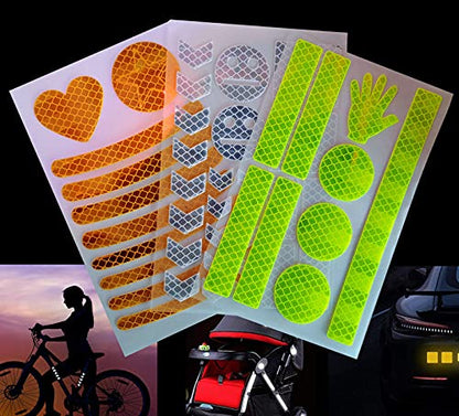 HUAXI 47 pcs Reflective Stickers for Helmet Bicycle, Bike reflectors, Reflective Stickers for Hard Surfaces Motorcycle, Helmets, Bicycles, Strollers, Wheelchairs (3 Pack, 6.7 x 4.1 Inches)