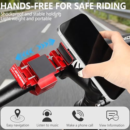 Bike Handlebar Mounts for 4.5-7.5 Phones (Red) | 360 Degrees Rotate Aluminum Alloy Frame Half-Enclosure Design - color: Red