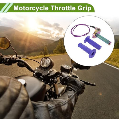 22mm Throttle Grip with 120Cm Purple Throttle Cable 1 Pair Checkered Purple Handle Sleeves Screw Accessories Plastic Aluminum Alloy Gradient Purple - color: Gradient Purple