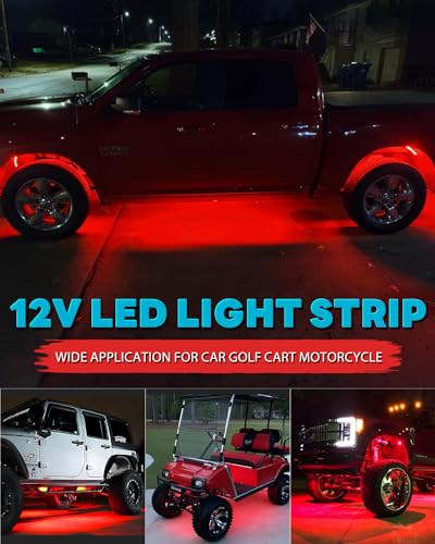 12V Led Light Strip Connectable 24Inch Red Led Strip Lights for Car Golf Cart Motorcycle Boat Cabinet Waterproof Led Light Strip,4Pack - color: Red Led Strip