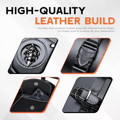 Rogierra 27.9L Motorcycle Tool Bag - Large Capacity Black PU Leather Sissybar Storage Bag, Waterproof Saddlebags with Metal Skull Pattern - style: Large Capacity,metal Skull Pattern