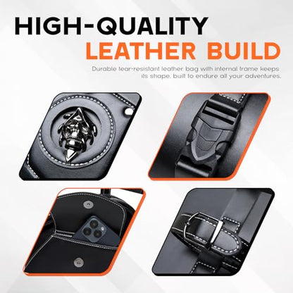 Rogierra 27.9L Motorcycle Tool Bag - Large Capacity Black PU Leather Sissybar Storage Bag, Waterproof Saddlebags with Metal Skull Pattern - style: Large Capacity,metal Skull Pattern