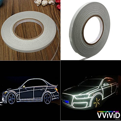 VViViD Reflective Fine Line Detail Tape Stripe 1cm x 3m Prelaminated for Interior/Exterior Use (Silver White) - color: Silver White