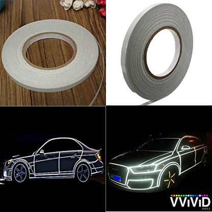 VViViD Reflective Fine Line Detail Tape Stripe 1cm x 3m Prelaminated for Interior/Exterior Use (Silver White) - color: Silver White