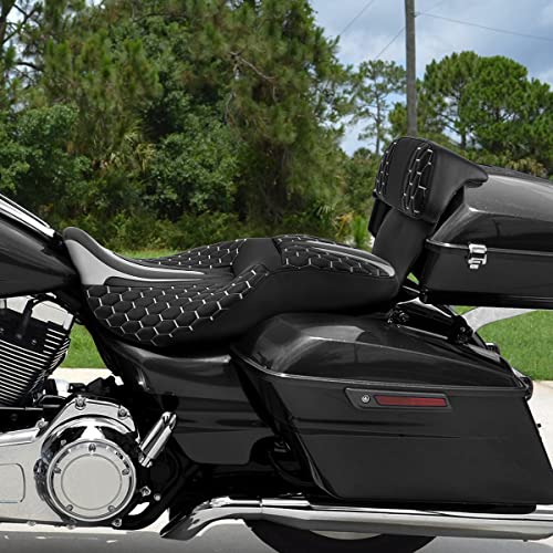 C.C. RIDER Motorcycle Seat Driver Passenger Touring Seat with Backrests for Harley Davison Electra Glide Classic Street Glide Road Glide 2014-2023 - color: Black Grey Seat + Tour Trunk Backrest