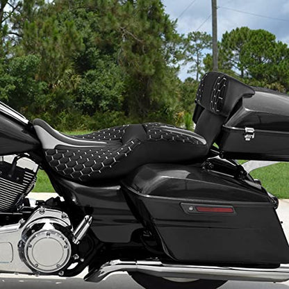 C.C. RIDER Motorcycle Seat Driver Passenger Touring Seat with Backrests for Harley Davison Electra Glide Classic Street Glide Road Glide 2014-2023 - color: Black Grey Seat + Tour Trunk Backrest