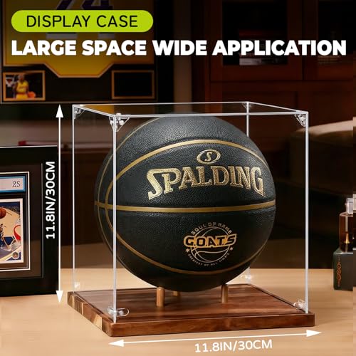 Basketball Display Case Acrylic Clear 10" Full Size with Solid Wood Base, UV Protected Soccer Display Stand Box for Autographed Standard NBA WNBA Ball Memorabilia Keepsake Ideal Gift Athlete - size: 13.6ln×12.4ln×1.6ln