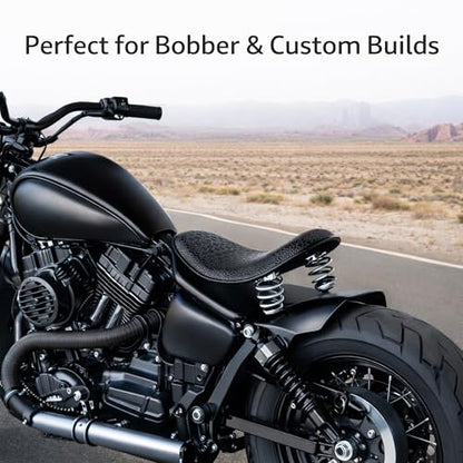 Crocodile Pattern Motorcycle Solo Seat with Springs, PU Leather Bobberx Custom Driver Seat Cushion for Harley Sportster XL883 XL1200 Bobber Chopper, Fits Honda Yamaha Kawasaki Suzuki (Black) - style: Black