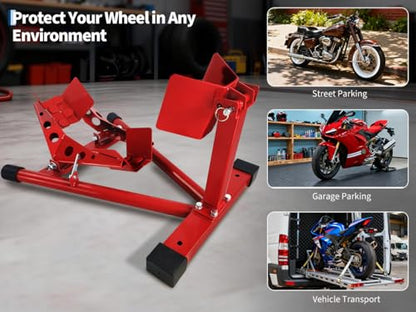 Heavy-Duty Motorcycle Wheel Chock & Front Stand - 1500LB Capacity - Adjustable Tire Holder for 16-21 Inch Wheels - Secure Suspension for Trailers, Garage, Cruiser, Sport & Dirt Bikes - Red, Tire Size - size: 16-21