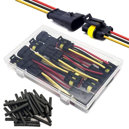 6 Kit 16 AWG 3 Pin Connector Car Waterproof Wire Connectors 3 Pin Automotive Electrical Connectors Quick Disconnect 3 Way Wire Terminal Connector Plug and Heat Shrink Tubing Kit - size: 3pin